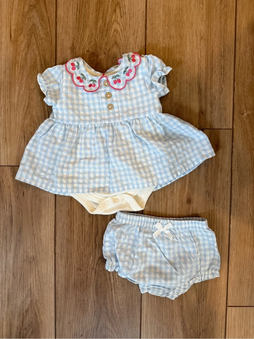 Nicole Miller Baby Girl Cherry Gingham Romper & Bloomers Set 0-3M